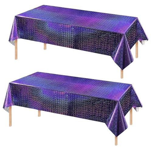 2Pcs 137*274cm Iridescent Purple Disposable Tablecloth Decorations for Christmas,Disposable Party Table Cloth Party Table Covers Dining Tablecover for Indoor or Outdoor Birthday Picnic Party