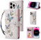 UEEBAI Wallet Case for iPhone 16 Pro Max 6.9, PU Leather Phone Case Kickstand RFID Blocking Flip Case Card Slots Wrist Strap Relief Engraved Pattern Magnetic Closure Folio Case - Blue Butterfly
