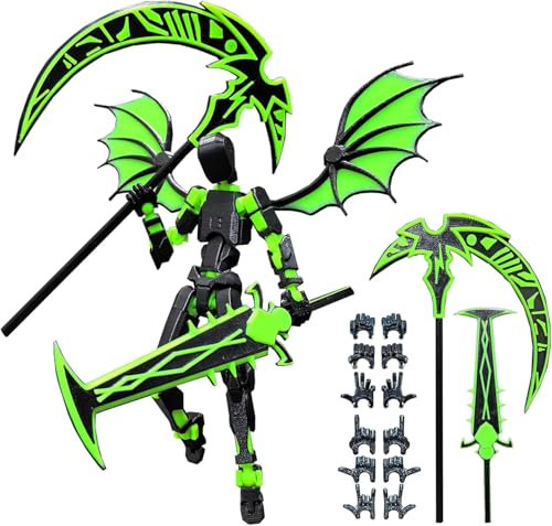T13 Action Figure (Bereits Montiert), Titan 13 Actionfigur, T13 Action Figures 3D-Druck von Beweglichen Figuren mit Mehreren Gelenken (Mit 2 Waffen + 1 Paar Flügel + 6 Handtypen) (Grün)