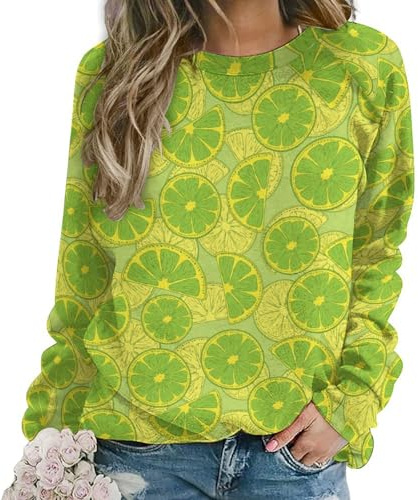 VOSERY Dulce Sudadera Verde Lima Mujer Cuello Redondo Otoño Invierno Trajes de Moda Tops Mujer 2024, Estilo-35, XL