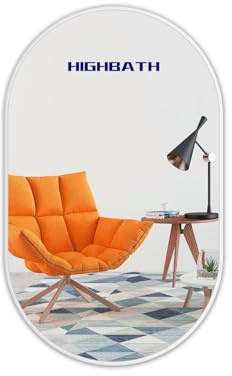 HIGHBATH Großer ovaler Wandspiegel, 50x70cm, weißer Metallrahmen, HD-Glas, für Badezimmer, Wohnzimmer, Schlafzimmer