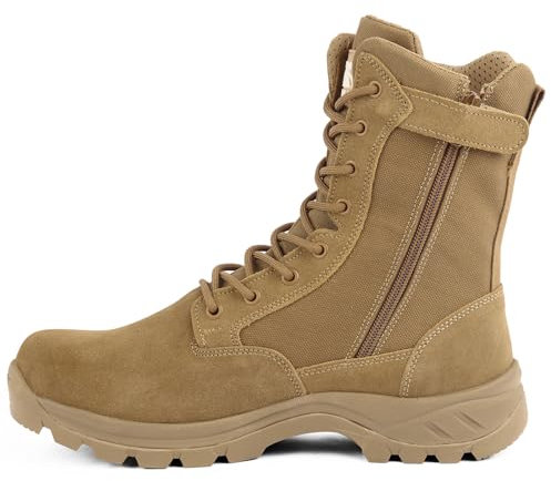 LUDEY Militärstiefel Herren Gemütlich Einsatzstiefel Kampfstiefel Wasserdichte Braun Tactical Boots Armeestiefel mit seitlichem YKK-Reißverschluss -928-42EU