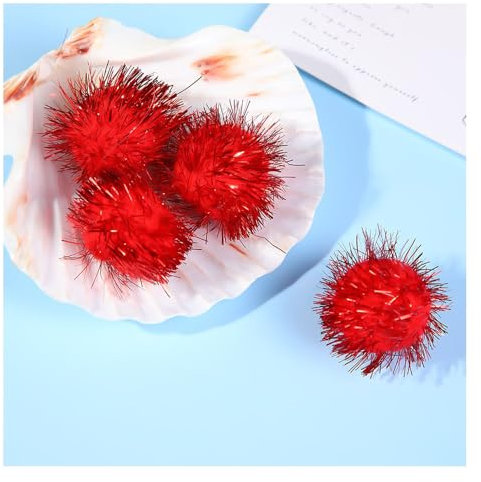 BrightGlow Glitzernde Bommeln 40mm Pompons mit Silber Glitzer Weiche Pompons zum Basteln Flauschigen Plüsch Bälle DIY Pom Pom Bälle Rund Pompon Glitzer Pompons für Weihnachtliche Rot 50 Stück