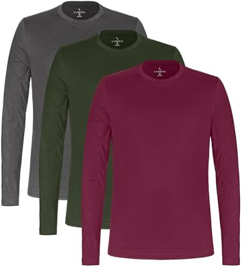 Enorsia Men’s Long Sleeve T-Shirt for Men 3 Pack - Mens Tops - Regular Fit Crew Neck Soft Breathable Cotton Lightweight Base Layer for Casual and Smart Wear