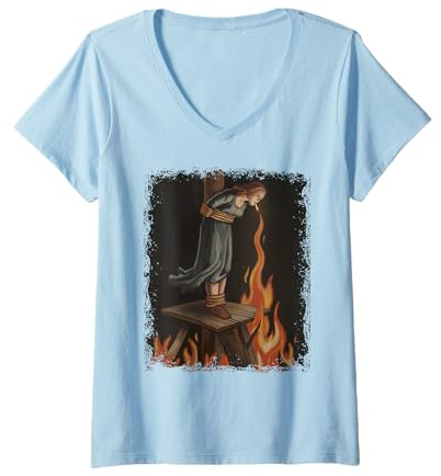 Damen Witch Lighting Cigarette With Flames Occult Unholy Funny T-Shirt mit V-Ausschnitt