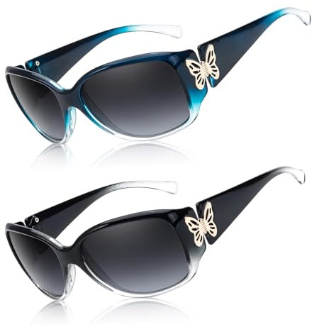 Myiaur 2 Pack Polarised Sunglasses for Women, Wrap Around Trendy Retro Shades with UV400 Protection Butterfly Decors