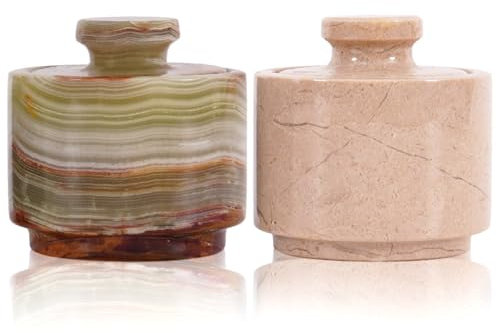 MARBLOUS KRAFTS Salero de mármol verde de 3 pulgadas y soporte de sal Verona con tapa cuencos, contenedores de condimentos, almacenamiento de cocina, decoración del hogar