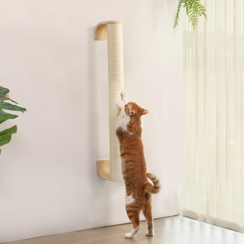 FUKUMARU Cat Wall Scratcher, 28 Wall Mounted Kitten Scratching Post, Sturdy Sisal Climbing Tree for Indoor Cats