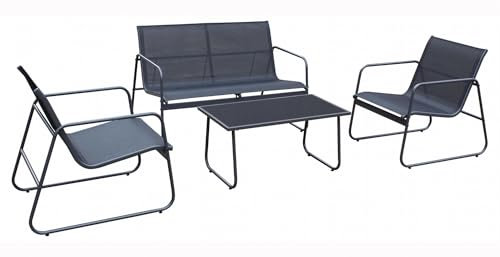 acamp Rhodos Lounge 4tlg. | Stahl pulverbeschichtet | Wetterfest | Acatex-Gewebe | Tisch Glasplatte | Maße: 113x72x76, 59x72x76, 85x50x37 cm