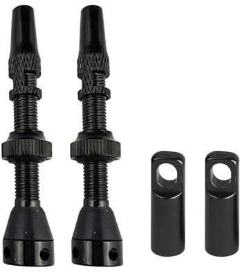 2 stycken Presta tubeless-ventiler, 40 mm tubeless Presta-ventilskaft, MTB tubeless-ventil, ventilinsats, cykelset, aluminiumventil, cykelventil med ventilinsatsborttagare och ventilskaftlock (svart)