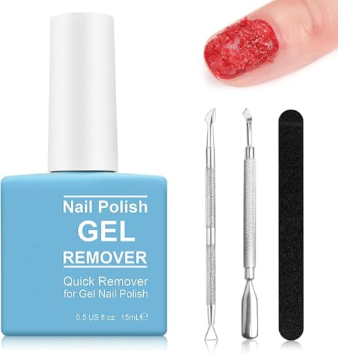 Gel Nail Polish Remover 15ml – Quick Peel Off in 3-5 Mins, No Foil or Soak Needed, Safe for Nails, Removes Gel, Acrylic & UV Polish, Includes Nail File, Cuticle Pusher & Scraper