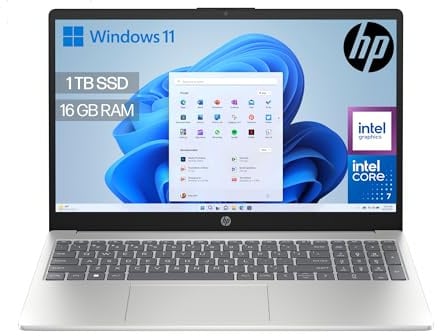 HP 15-fd0405ns - Ordenador portátil de 15.6 FHD (Intel Core 7 150U, 16GB RAM, 1TB SSD, Intel Graphics, Windows 11) Silver - Teclado QWERTY Español