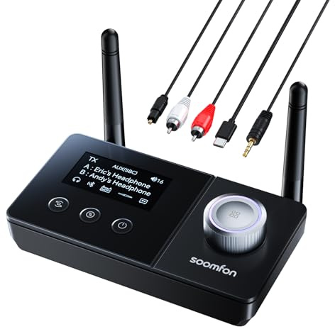 SOOMFON Bluetooth 5.3 Transmitter Receiver for TV Dual Antenna
