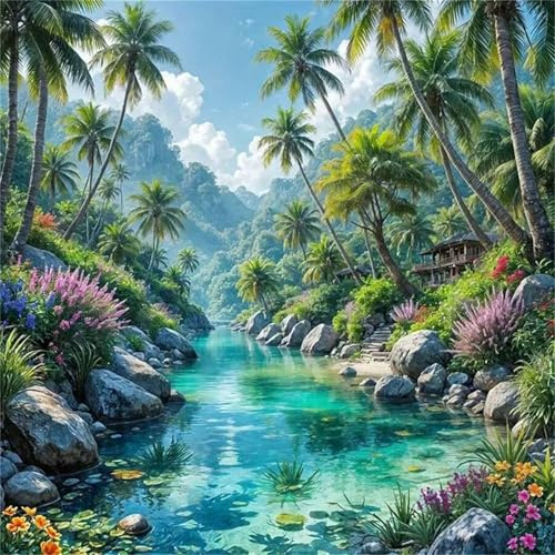 Jigsaw Puzzles 90 Pieces, Jigsaws Palm Tree Creek 90 Piece jigsaw puzzles for Adults, Challenge High Difficulty Family Puzzle Game 30x30cm/12x12inch