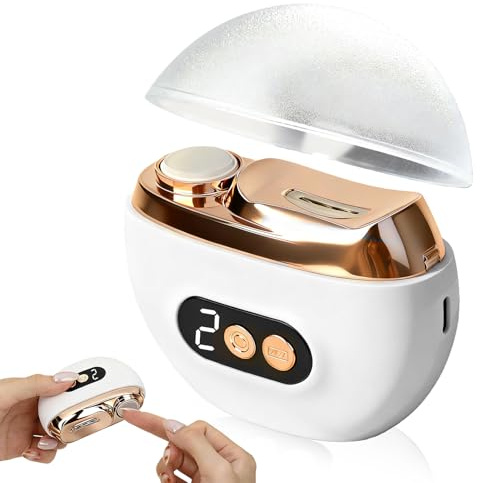 Swiftctrl Coupe Ongle Electrique 3 en 1, Rechargeable USB Coupe-Ongles Automatique avec 3 Vitesses, Polissage Lumière LED (doré)