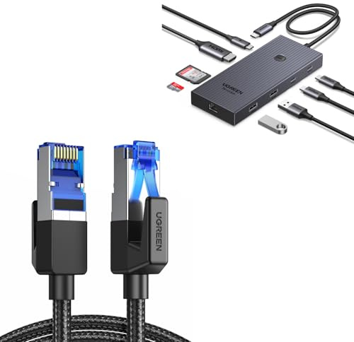 UGREEN 9 en 1 Hub USB C Ethernet Gigabit con Cat 8 Cable Ethernet