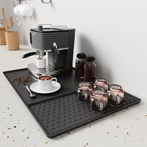 Unterlage Kaffeemaschine 2en1 60,5x40,5cm Silikonmatte 20x40cm Abtropfmatte | Spülmaschinenfest Leicht zu Reinigen Rutschfest Abnehmbar Barista Matte Kaffeematte Silikon Matte für Kaffeemaschinen Küche
