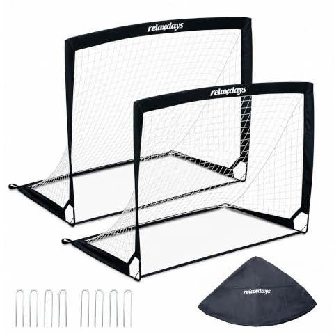 Relaxdays Fußballtor, 2er Set, HxBxT: 90 x 120 x 90 cm, faltbar, Farbwahl | mit Erdhaken & Tragetasche, Kindertor Garten
