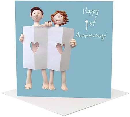Holy Mackerel paper 1st wedding anniversary card for a couple - designed by artist Erica Sturla - 15cm square and blank inside for your message - made in the UK
