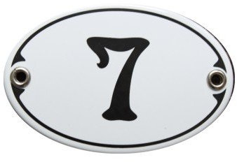 Nummer 7 Emaille Schild Zimmer Jugendstil Türschild 7 x 10,5 cm Wandschild Haus Nummer Emailschild oval weiß (ohne Holzrahmen)