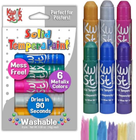 Kwik Stix Solid Tempera Paint Sticks, 6 Metallic Colors, Washable for Kids, Super Quick Drying, Non-Toxic, Allergen Free, Paint Sticks in Metallic Colors, Paint for Kids and Toddlers