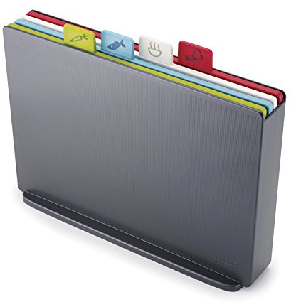 Joseph Joseph Index - Set of 4 Colour Coded Chopping Board Set with Storage Case - Large, Graphite