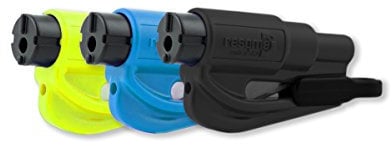 resqme Family Pack, Notfall-Schlüsselanhänger für Autoflucht, 2-in-1 Sicherheitsgurtschneider und Fensterbrecher, schwarz, blau, sicherheitsgelb, 3 Stück (1er-Pack)