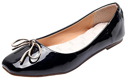 Jamron Women Lovely Bow Tie Ballerinas Comfy Square Toe Ballet Flats Slippers Pumps Dolly Shoes Black SN02922 UK5