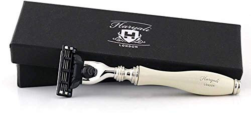 Haryali London Rasierhobel - elegant Design Rasierhobel - 3 Rasierklingen Rasierhobel - hochwertiges Rasierhobel - Nassrasierer - Premium Qualität Elfenbein Rasierhobel Männer und Damen