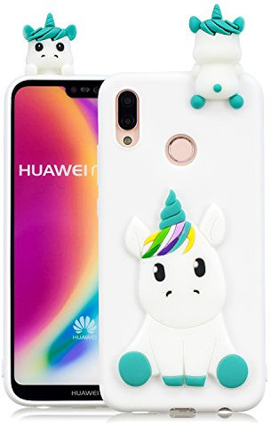 HopMore Silikon Schutzhülle für Huawei P20 lite Hülle 3D Hüllen Kawaii Tier Muster Bumper Design Ultra Dünn Slim Handyhülle One Piece Case Cover für Huawei P20 lite - Einhorn Weiß