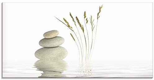 ARTland Wanddeko Glasbilder Wandbild Glas Bild einteilig 60x30 cm Querformat Asien Wellness Entspannung Spa Zen Steine Gräser Reflektion T5VB