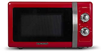 SCHNEIDER SMW20VMR, Micro ondes Vintage, Monofonction, 700 watts, 20 litres, Contrôle mécanique, Fonction décongélation, Plateau tournant (24.5cm), Rouge