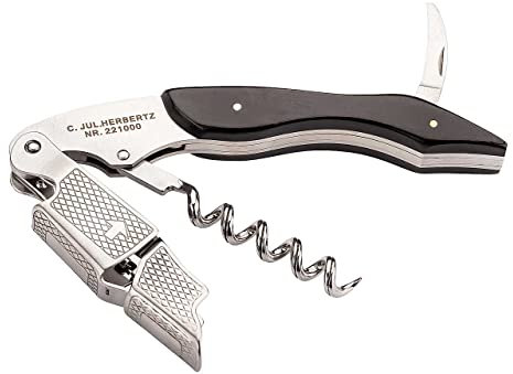 Herbertz, Sommelier-Messer, Kellnermesser, Länge Folienschneider: 3.8 cm, 221000, Korkenzieher, Kapselschneider, Kronkorkenöffner, 2-stufiger Push-Hebel, Ebenholzschalen