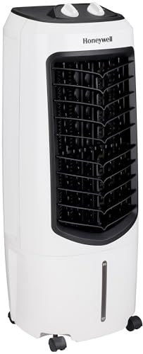 Honeywell Verdunstungsluftkühler, 10 Liter Wassertank, 3 Geschwindigkeiten: Hoch/Mittel/Niedrig, Luftstrom: 330m³/St. TC10PM, Weiß