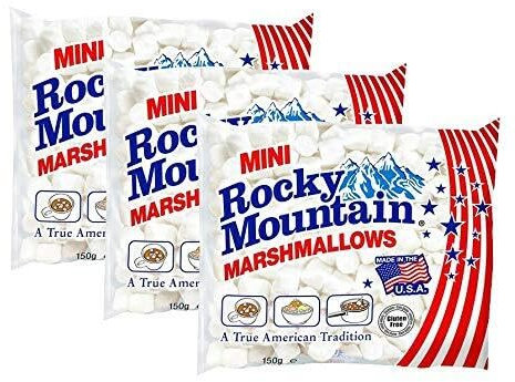 Rocky Mountain Marshmallows Mini 3x150g, bonbons américains traditionnels à rôtir sur le feu de camp, à griller ou à cuire au four, 3x150g