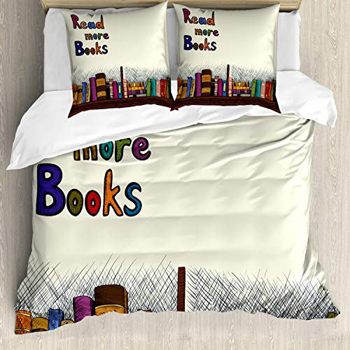 ABAKUHAUS Buch Bettbezugs Set Für Doppelbetten, Lesen Sie weiter Sketchy Bunte, Milbensicher Allergiker geeignet mit Kissenbezügen,Braun Beige