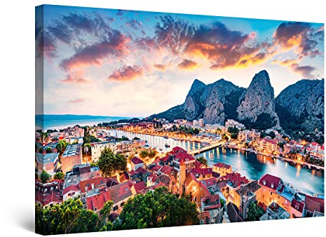 Startonight Bilder Dalmatinische Küste Kroatien - Leinwandbilder Moderne Kunst - Landschaft Wanddeko Kunstdrucke, Wandbilder XXL Wohnzimmer Groß Wand Bild 80 x 120 cm, Tag Nacht Effekt