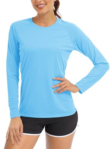 TACVASEN Damen Sonnenschutz Shirt Langarm Swimsuit Sportoberteil UPF 50+ Hemd UV-Schutz Outdoor Sommer T-Shirt (S, Blau)(S,Blau)
