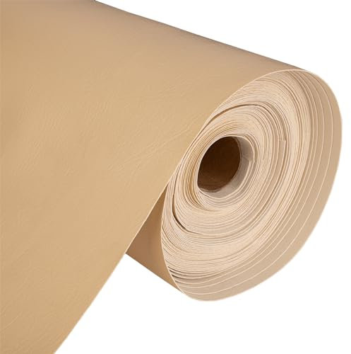 Discount Fabrics PVC Leatherette Fabric – 1 Metre Textured Faux Leather Vinyl (140cm Wide, 600GSM) – Waterproof Material for Upholstery, Sewing, Chairs & Boats (Cream,1/2 Meter)