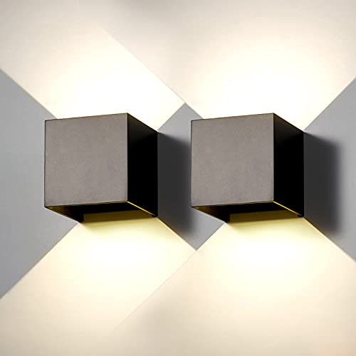 2 Stück Wandleuchte aussen Innen LED Wandlampe aussen modern Schwarz 20W Naturweiß 4000K IP65 Wasserdicht quadratisch Aluminium Wandleuchte Passen Sie den Lichtwinkel an Design Einfache Installation