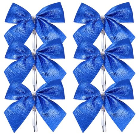 60pcs Christmas Ribbon Bows Blue Christmas Tree Bows Xmas Tree Bowknot Mini Bowknot Xmas Hanging Ornament for Wreath