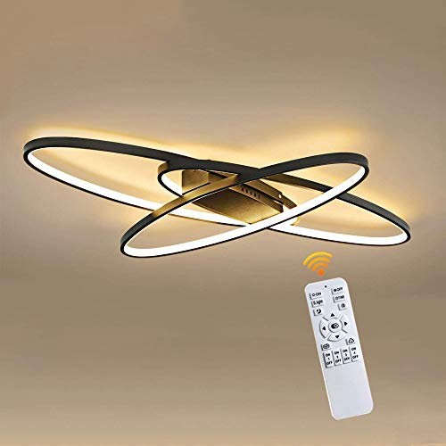 Lichtsse LED Plafonnier Dimmable 46W | Moderne à 3 Anneaux avec Télécommande Lampe De Plafond Noir Lampe de Salon 3220LM Éclairage de Plafond Décoratif Intérieur pour chambre, cuisine et bureau