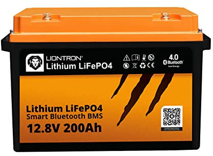 LIONTRON LiFePO4 Akku 12,8V 200Ah (~2,56 kWh) LX Arctic geeignet für die Verwendung bis -30°C mit BMS und Bluetooth Überwachung. Maße (LxBxH) 390 x 233 x 255mm, LISMART12200LX-A, Black/Orange