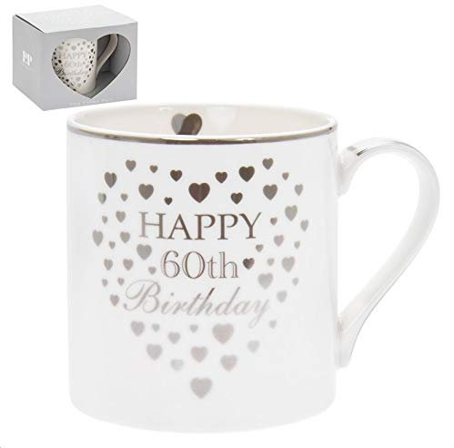 The Leonardo Collection LP34050 Ceramic 60th Birthday Mug Hearts | 1 Piece-8x8x9 cm Accessory, Cream and Gold