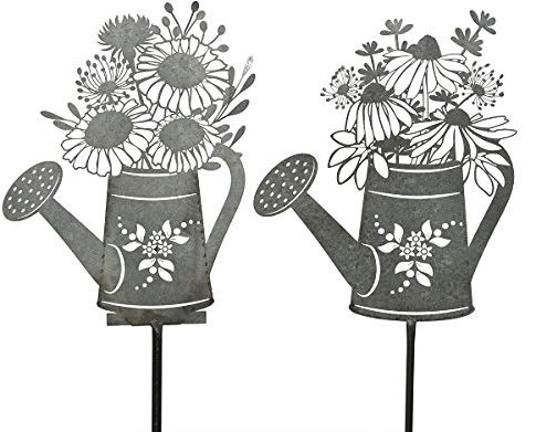 Gartenstab Gartenstecker Pflanzstecker Stab Zink grau Motiv Blumen Höhe 98 cm Stückpreis