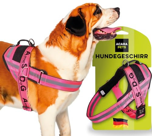 Hundegeschirr mit 3 Metallringankern zur Befestigung an der Brust oder Brust des Hundes, ohne den Hals des Hundes zu ersticken. (Rosa, XL)