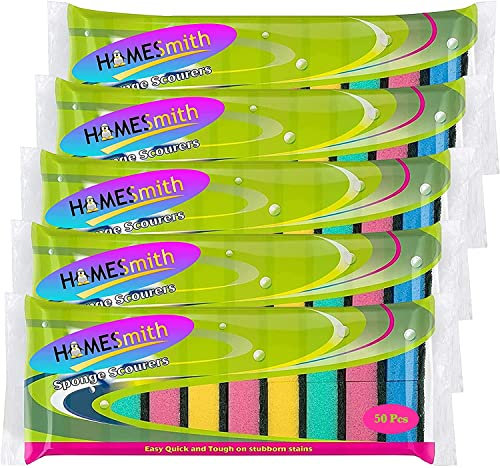 HOMESmith Pack of 50 Sponge Scourer Washing Up Colourful Sponges