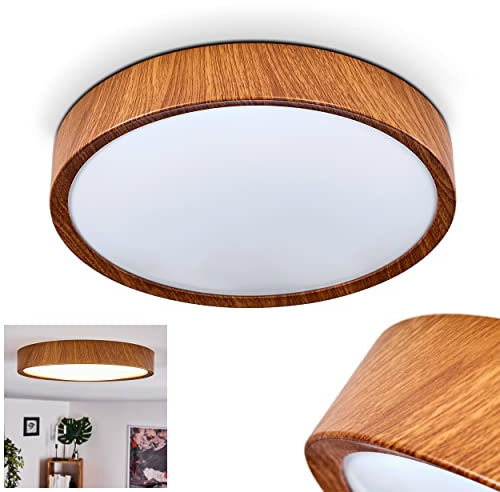 HOFSTEIN LED Deckenleuchte Nexo, moderne Deckenlampe in Holzoptik/Weiß, runde Leuchte Ø 33,5 cm, 18 Watt, 2000 Lumen, 3000 Kelvin, 1 x LED 18 Watt (inklusive Leuchtmittel)