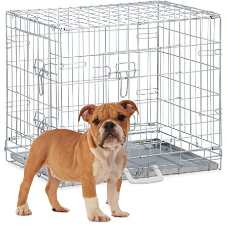 Relaxdays Hundekäfig, zuhause & Auto, HBT: 51 x 60 x 45 cm, Faltbare Hundebox mit Boden, 2 Türen, Griff, Stahl, Silber