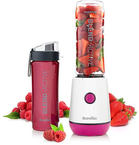 Breville Blend Active Personal Blender & Smoothie Maker | 350W | 2 Portable Blend Active Bottles (600ml) | Leak Proof Lids | White & Pink [VBL248]